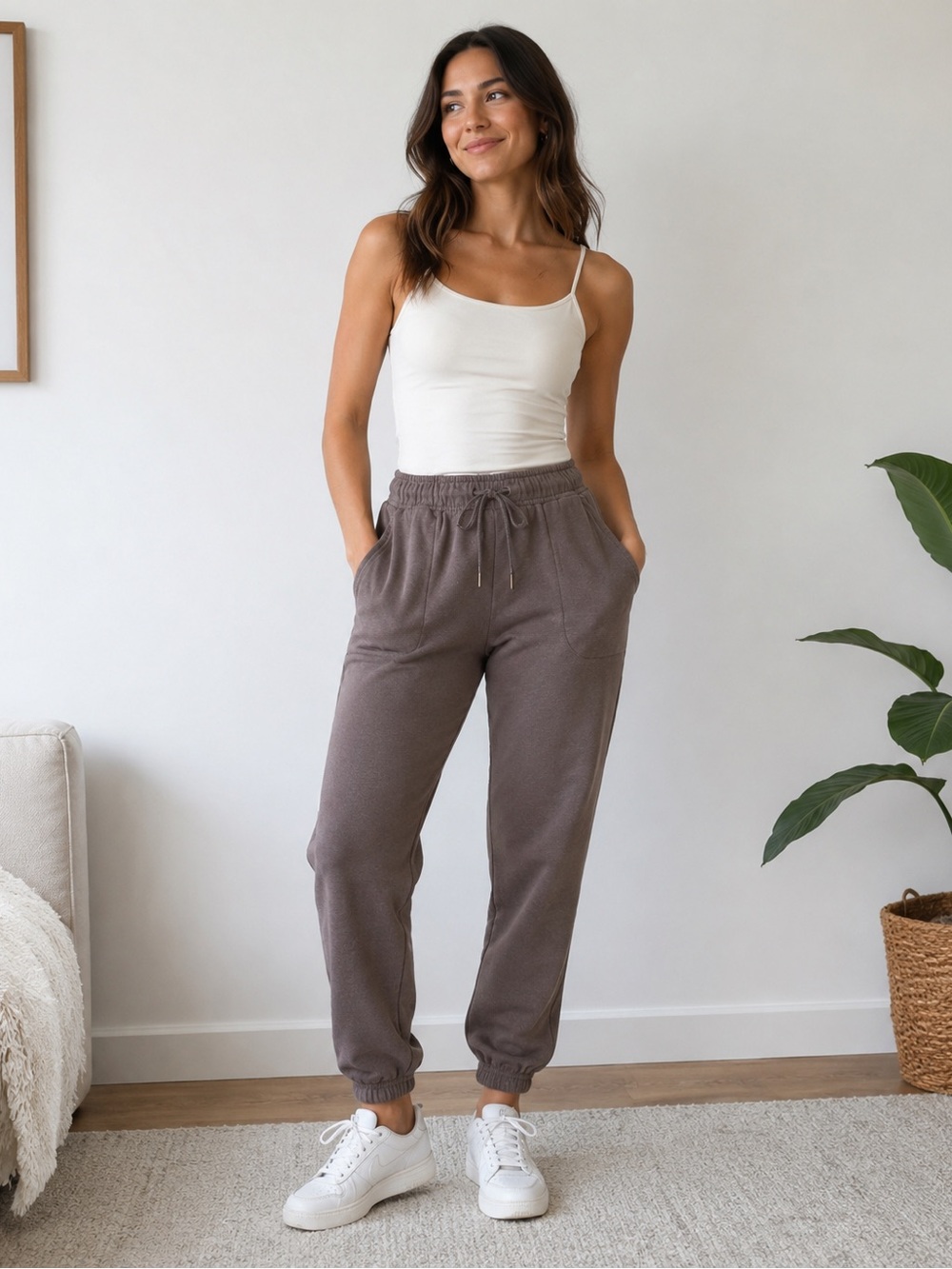 90 Degree By Reflex Women's Drawstring Joggers in Taupe Brown